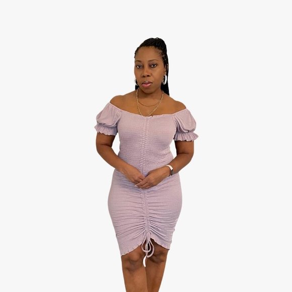 (NWT) Smocked Ruched Dress (Midi or Mini) - Lilac - Picture 1 of 9